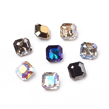 Glass Rhinestone Cabochons, Pointed Back, Faceted, Square, Mixed Color, 10x10x6.5mm