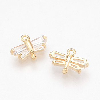 Brass Cubic Zirconia Charms, Nickel Free, Real 18K Gold Plated, Butterfly, Golden, 7.5x10x2mm, Hole: 1mm