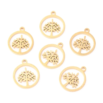 304 Stainless Steel Charms, Laser Cut, Ring with Tree of Life, Golden, 14x12x1.1mm, Hole: 1.4mm