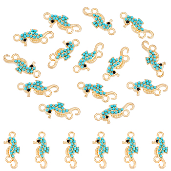 50Pcs Alloy Jet Rhinestone Connector Charms, with Resin, Sea Horse Links, Light Gold, 24.5x10x3.5mm, Hole: 2mm