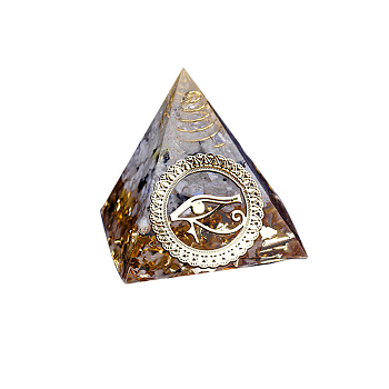 Orgonite Pyramid Resin Display Decorations, with Brass Findings, Gold Foil and Natural Moonstone Chips Inside, for Home Office Desk, 50mm