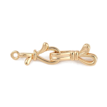 Brass Fold Over Clasps, Bowknot, Golden, 30.5x8x6mm, Hole: 1.5mm