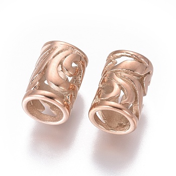 304 Stainless European Beads, Large Hole Beads, Ion Plating (IP), Column, Rose Gold, 10x7mm, Hole: 5mm