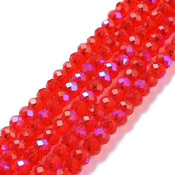 Electroplate Glass Beads Strands, Half Rainbow Plated, Faceted, Rondelle, Red, 2.5x2mm, Hole: 0.4mm, about 195pcs/strand, 11 inch(27.5cm)