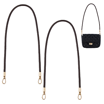 PU Imitation Leather Braided Bag Handles, with Golden Tone Alloy Swivel Clasps, Coffee, 59.5x0.6cm