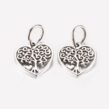 Tibetan Style Alloy Pendants, Hollow Heart with Tree, Antique Silver, 18.5x17x1.5mm, Hole: 7.5mm