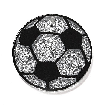 Transparent Resin Pendants, Sport Ball Charms with Glitter Powder, Football, 35x3mm, Hole: 1.5mm
