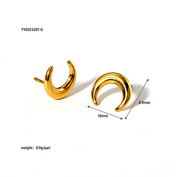 Geometric Arc Moon Stainless Steel Stud Earrings, Real 18K Gold Plated, 10x8.9mm