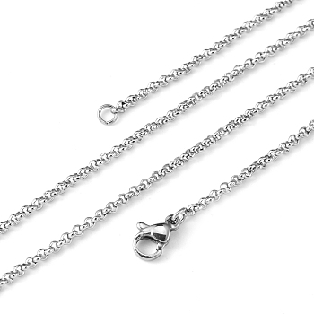 304 Stainless Steel Necklaces Unisex Rolo Chain Necklaces, Stainless Steel Color, 19.69 inch~20.08 inch(50~51cm), 2mm