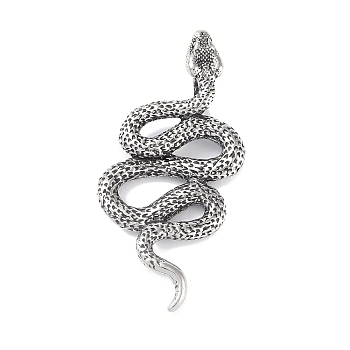 316 Surgical Stainless Steel Big Pendants, Snake Charm, Antique Silver, 53.5x25.5x8.5mm, Hole: 4.5x6.5mm