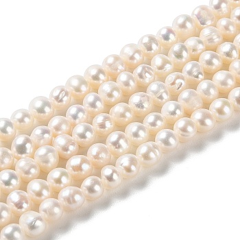 Natural Cultured Freshwater Pearl Beads Strands, Potato, Grade 3A, PapayaWhip, 4~5.5x4~5mm, Hole: 0.6mm, about 77pcs/strand, 13.86 inch(35.2cm)