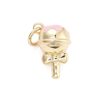 Rack Plating Brass Enamel Charms, Cadmium Free & Lead Free, Long-Lasting Plated, Real 18K Gold Plated, Lollipop, 13x8.5x8mm, Hole: 3mm