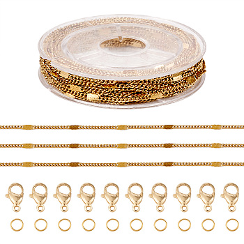 DIY 304 Stainless Steel Figaro Chain Necklaces Bracelet Making Kit, Jewelry Set, Real 18K Gold Plated, 2~5x1.5~2x0.2~0.3mm