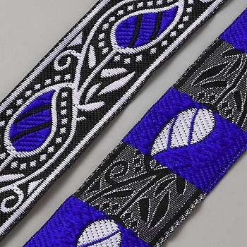 Polyester Jacquard Flower Ribbon, for Garment Accessories, Dark Blue, 1-1/4 inch(33mm), about 7.11 Yards(6.5m)/pc