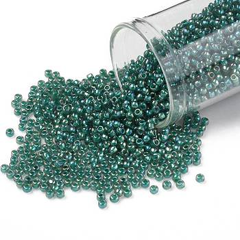 TOHO Round Seed Beads, Japanese Seed Beads, (1833) Teal Lined Aqua Rainbow, 11/0, 2.2mm, Hole: 0.8mm, about 1110pcs/10g