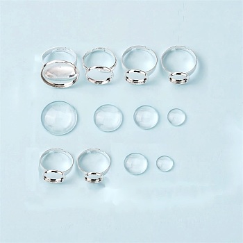 ARRICRAFT 120Pcs 12 Style DIY Finger Ring Making Kits, Including Adjustable Brass Ring Components and Glass Cabochons, Silver, 10pcs/style