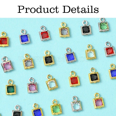 30Pcs 15 Colors Square Rack Plating Brass Glass Charms(KK-FS0001-40)-3