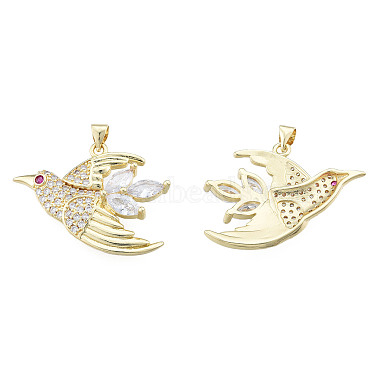 Real 18K Gold Plated Clear Bird Brass+Cubic Zirconia Pendants