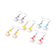 Resin Mushroom with Glass Dangle Earrings, 316 Surgical Stainless Steel Jewelry for Women, Mixed Color, 60.5mm, Pin: 0.7mm(EJEW-JE04995)