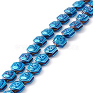 Electroplate Synthetic Non-magnetic Hematite Beads Strands, for Halloween Theme, Polygon with Skull, Blue Plated, 10.5x8x5.5mm, Hole: 1mm, about 44pcs/strand, 16.14 inch(41cm)(G-I317-01A)