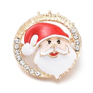 Golden Plated Alloy Brooches, with Crystal Rhinestone and Enamel, Santa Claus Head, for Christmas, Colorful, 38.5x35.5x13.5mm, Pin: 0.8mm(JEWB-L011-001G)