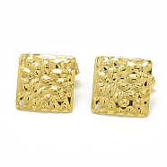 304 Stainless Steel Stud Earring Findings, with Loop and Ear Nuts/Earring Backs, Square, Golden, 19x19mm, Hole: 1.4mm, Pin: 0.8mm(X-STAS-Q225-01G)