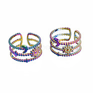 Sun & Moon & Star Cuff Rings, Hollow 3 Line Wide Open Rings, Rainbow Color 304 Stainless Steel Rings for Women, US Size 7 1/4(17.5mm)(RJEW-N038-017)