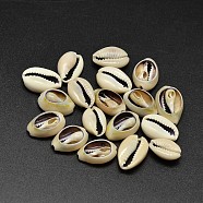 Natural Cowrie Shell Beads, No Hole, Pale Goldenrod, 17~20x10~12x5~6mm(X-BSHE-O007-73)
