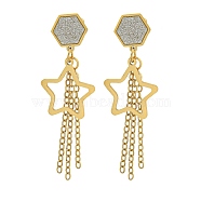 Ion Plating(IP) 304 Stainless Steel Star Dangle Stud Earrings, with Rhinestone, Golden, 45x14.8mm(EJEW-G400-42G-04)