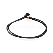 Unisex Korean Waxed Polyester Cord Bracelets, Multi-strand Bracelets, with Brass Beads, Black, 7-1/8 inch(18cm)(BJEW-JB04597-01)