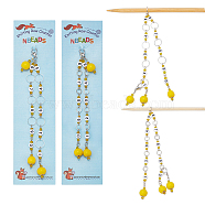 Natural Wood Pendant Knitting Row Counter Chains, with Brass Ring, Opaque Acrylic Number Bead, Fits for Needles Up To 10mm, Yellow, 30.5~35.5cm, 2pcs/set(HJEW-AB00067-02)