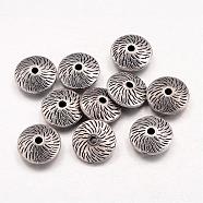 Tibetan Style Alloy Flat Round Beads, Cadmium Free & Lead Free, Antique Silver, 12x4.5mm, Hole: 2mm, about 580pcs/1000g(TIBEB-5386-AS-LF)