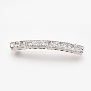 Brass Micro Pave Cubic Zirconia Tube Beads, Hollow, Clear, Platinum, 39x5mm, Hole: 2.5mm(ZIRC-T004-75P)