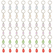 Teardrop Transparent Glass Dreadlocks Beads, Braiding Hair Pendants Decoration Clips, with Iron Jump Rings, Mixed Color, 29mm, 6 colors, 4pcs/color, 24pcs/set(PALLOY-AB00073)