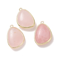 Natural Rose Quartz Pendants, with Golden Plated Brass Edge Loops, Faceted, Triangle, 27x18x7.5mm, Hole: 1.6mm(G-G012-06G-06)
