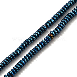 Electroplated Synthetic Non-magnetic Hematite Beads Strands, Disc, Heishi Beads, Blue Plated, 2x0.6mm, Hole: 1mm, about 360pcs/strand, 15.75 inch(40cm)(X-G-L613-G01-01C)