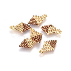 MIYUKI & TOHO Handmade Japanese Seed Beads Pendants, Loom Pattern, Rhombus, Camel, 16~17x10x1.7mm, Hole: 1.8mm(SEED-A027-OA09)