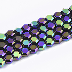 Electroplate Glass Beads Strands, Faceted, Hexagon, Blue Violet, 5x6x4mm, Hole: 1mm, about 100pcs/strand, 20.4 inch(EGLA-T018-03-B01)