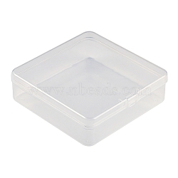 Plastic Bead Containers with Hinged Lid, Square, Clear, 9.6x9.5x2.8cm, Inner Size: 9.1x9.1cm.(CON-Z007-06B)