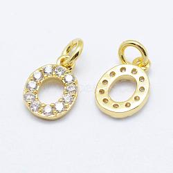 Brass Micro Pave Grade AAA Cubic Zirconia Charms, Letter O, Cadmium Free & Nickel Free & Lead Free, Real 18K Gold Plated, 9x6x1.5mm, Hole: 2mm(ZIRC-P067-11G-O-NR)