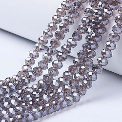 Electroplate Glass Beads Strands, Pearl Luster Plated, Faceted, Rondelle, Gray, 3.5x3mm, Hole: 0.4mm, about 123~127pcs/strand, 13.7~14.1 inch(35~36cm)(EGLA-A034-T3mm-A09)