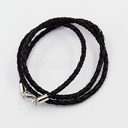 Braided Leather Cords for Necklace Making, with Brass Lobster Clasps, Black, 18.1 inch, 3mm(NCOR-D002-17A)