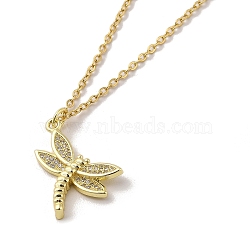 304 Stainless Steel Pendant Necklaces, Brass Micro Pave Clear Cubic Zirconia Pendant Necklaces, Dragonfly, 17.72 inch(45cm) Pendant: 18x21mm(NJEW-U002-03G)