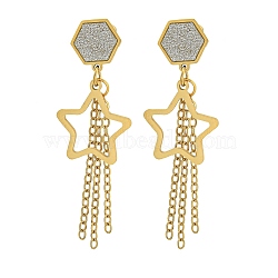 Ion Plating(IP) 304 Stainless Steel Star Dangle Stud Earrings, with Rhinestone, Golden, 45x14.8mm(EJEW-G400-42G-04)