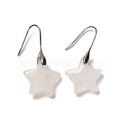 Natural Quartz Crystal Star Dangle Earrings, Rack Plating Platinum Brass Earrings, Cadmium Free & Lead Free, 38.5x20mm(EJEW-I315-03P-09)