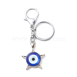 Evil Eye Glass Pendant Keychain, with Alloy Split Key Rings & Lobster Claw Clasps, Owl, Star Pattern, 9.7cm(KEYC-JKC00371-02)