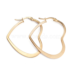 201 Stainless Steel Hoop Earrings, with 304 Stainless Steel Pins, Flat Heart, Golden, 38x31.5x1.5~2mm, Pin: 1x0.7mm(EJEW-I245-26E)