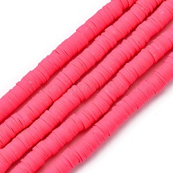 Handmade Polymer Clay Beads Strands, for DIY Jewelry Crafts Supplies, Heishi Beads, Disc/Flat Round, Fuchsia, 8x0.5mm, Hole: 2mm, about 350pcs/strand, 15.75''(40cm)(CLAY-R089-8mm-Q073)