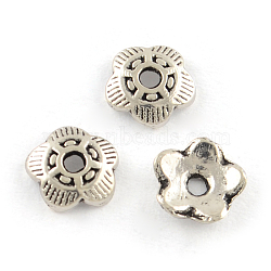 5-Petal Tibetan Style Alloy Bead Caps, Cadmium Free & Lead Free, Flower, Antique Silver, 6x1.5mm, Hole: 1mm, about 10000pcs/1000g(TIBEP-R304-118AS-LF)