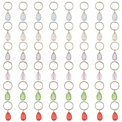 Teardrop Transparent Glass Dreadlocks Beads, Braiding Hair Pendants Decoration Clips, with Iron Jump Rings, Mixed Color, 29mm, 6 colors, 4pcs/color, 24pcs/set(PALLOY-AB00073)